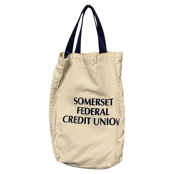 Vintage Canvas Tote Bag Somerset Federal Credit Union Navy Handles USA Made - Picture 1 of 5